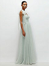 Side View Thumbnail - Willow Green Scarf Tie One-Shoulder Tulle Maxi Dress with Full Skirt