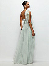 Rear View Thumbnail - Willow Green Scarf Tie One-Shoulder Tulle Maxi Dress with Full Skirt