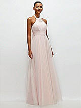 Side View Thumbnail - Ballet Pink Tie-Back Halter Tulle Maxi Dress with Full Skirt & Rosette Detail