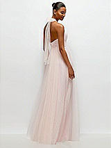 Rear View Thumbnail - Ballet Pink Tie-Back Halter Tulle Maxi Dress with Full Skirt & Rosette Detail