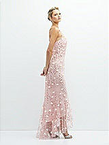 Side View Thumbnail - Rose Sheer Halter Neck 3D Floral Embroidered Dress with High-Low Hem