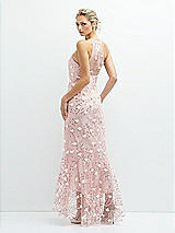 Rear View Thumbnail - Rose Sheer Halter Neck 3D Floral Embroidered Dress with High-Low Hem