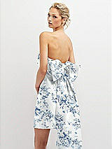 Alt View 1 Thumbnail - Cottage Rose Larkspur Floral Strapless Satin Column Mini Dress with Oversized Bow