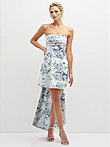 Front View Thumbnail - Cottage Rose Larkspur Floral Strapless Satin Column Mini Dress with Oversized Bow