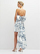 Rear View Thumbnail - Cottage Rose Larkspur Floral Strapless Satin Column Mini Dress with Oversized Bow