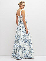 Rear View Thumbnail - Cottage Rose Larkspur Floral Lace-Up Back Bustier Satin Dress with Full Skirt and Pockets