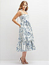 Side View Thumbnail - Cottage Rose Larkspur Floral Shirred Ruffle Hem Midi Dress with Self-Tie Spaghetti Straps and Pockets