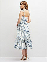 Rear View Thumbnail - Cottage Rose Larkspur Floral Shirred Ruffle Hem Midi Dress with Self-Tie Spaghetti Straps and Pockets