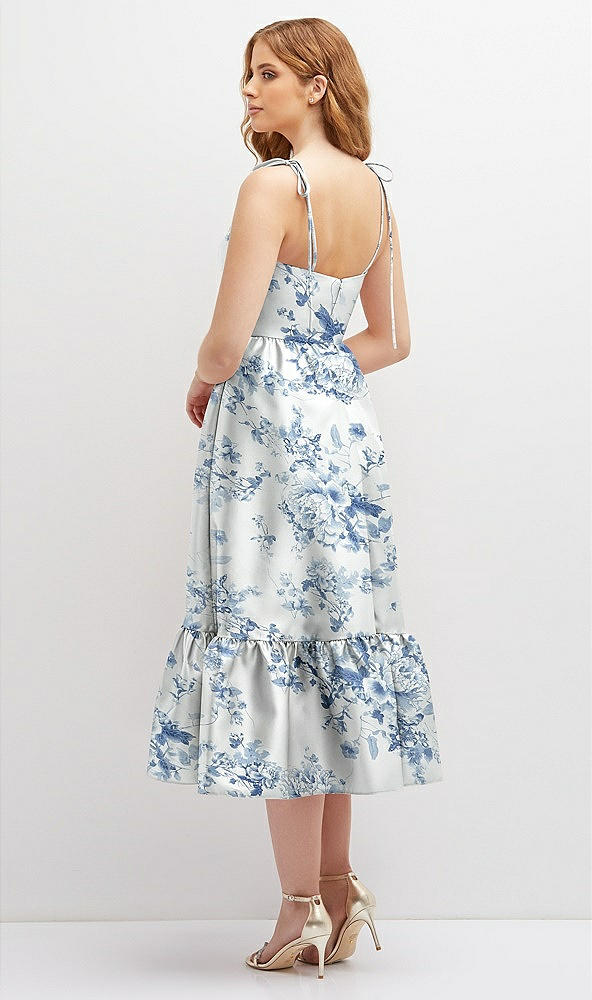 Back View - Cottage Rose Larkspur Floral Shirred Ruffle Hem Midi Dress with Self-Tie Spaghetti Straps and Pockets