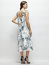 Alt View 3 Thumbnail - Cottage Rose Larkspur Floral Bow-Shoulder Satin Midi Dress with Asymmetrical Tiered Skirt