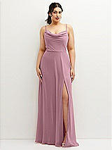 Front View Thumbnail - Dusty Pink Soft Cowl-Neck A-Line Maxi Dress with Adjustable Straps