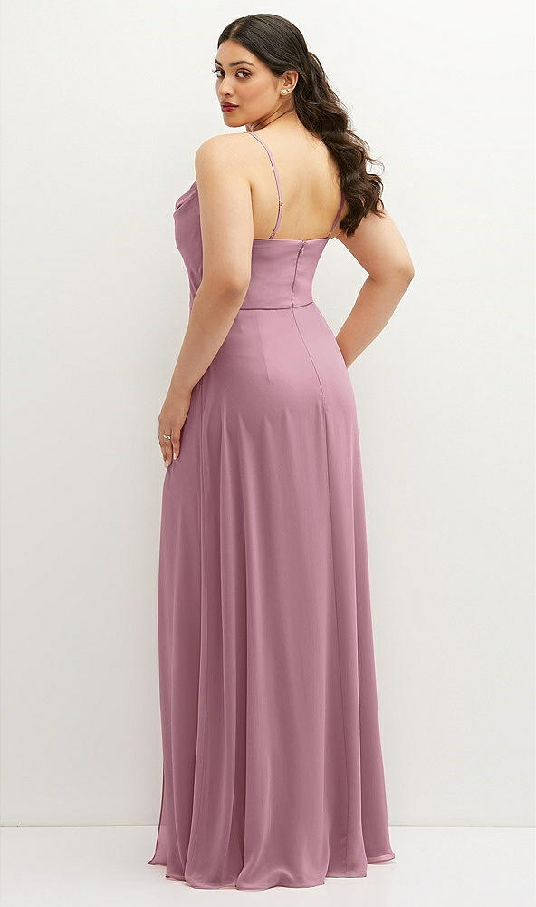 Back View - Dusty Pink Soft Cowl-Neck A-Line Maxi Dress with Adjustable Straps