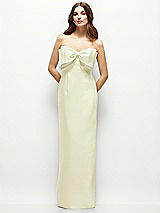 Alt View 2 Thumbnail - Butter Yellow Strapless Satin Column Maxi Dress with Oversized Handcrafted Bow