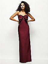 Alt View 1 Thumbnail - Cabernet Strapless Satin Column Maxi Dress with Oversized Handcrafted Bow