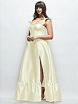 Alt View 2 Thumbnail - Butter Yellow Satin Corset Maxi Dress with Ruffle Straps & Skirt