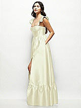 Side View Thumbnail - Butter Yellow Satin Corset Maxi Dress with Ruffle Straps & Skirt