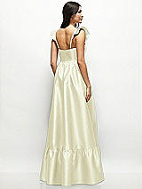 Rear View Thumbnail - Butter Yellow Satin Corset Maxi Dress with Ruffle Straps & Skirt