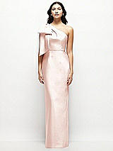 Front View Thumbnail - Blush Oversized Bow One-Shoulder Satin Column Maxi Dress