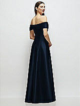 Rear View Thumbnail - Midnight Navy Asymmetrical Bow Off-Shoulder Satin Gown with Ballroom Skirt