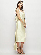 Side View Thumbnail - Butter Yellow Scoop Neck Corset Satin Midi Dress with Floor-Length Bow Tails