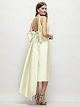 Rear View Thumbnail - Butter Yellow Scoop Neck Corset Satin Midi Dress with Floor-Length Bow Tails