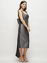 Side View Thumbnail - Caviar Gray Scoop Neck Corset Satin Midi Dress with Floor-Length Bow Tails