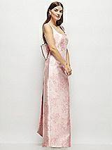 Side View Thumbnail - Bow And Blossom Print Floral Scoop Neck Corset Satin Maxi Dress with Floor-Length Bow Tails