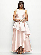 Front View Thumbnail - Blush Satin Maxi Dress with Asymmetrical Layered Ballgown Skirt