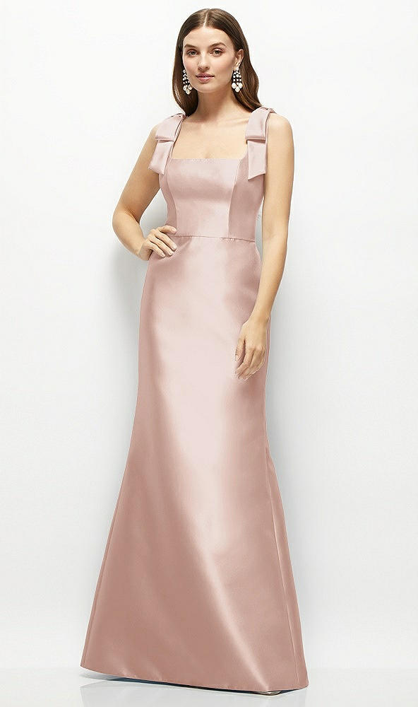 Front View - Toasted Sugar Satin Fit and Flare Maxi Dress with Shoulder Bows