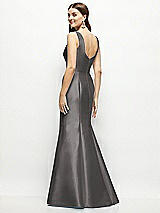 Rear View Thumbnail - Caviar Gray Satin Square Neck Fit and Flare Maxi Dress