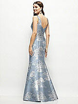 Rear View Thumbnail - Porcelain Blue Seraphina Floral Floral Satin Square Neck Fit and Flare Maxi Dress