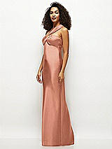 Side View Thumbnail - Copper Penny Satin Twist Bandeau One-Shoulder Bias Maxi Dress