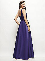 Rear View Thumbnail - Grape Square-Neck Satin Maxi Dress with Full Skirt