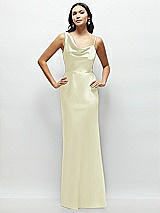 Front View Thumbnail - Butter Yellow One-Shoulder Draped Cowl A-Line Satin Maxi Dress