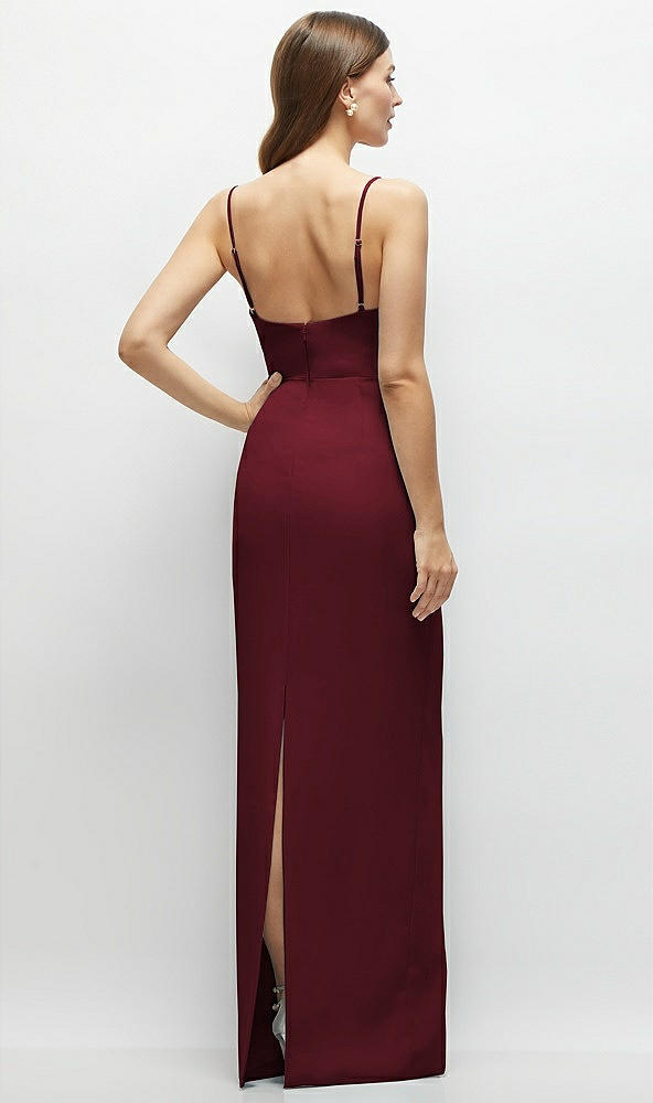 Back View - Cabernet Corset-Style Crepe Column Maxi Dress with Adjustable Straps