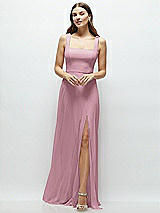 Front View Thumbnail - Dusty Pink Square Neck Chiffon Maxi Dress with Circle Skirt