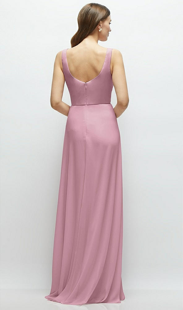 Back View - Dusty Pink Square Neck Chiffon Maxi Dress with Circle Skirt