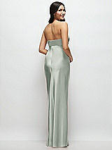Rear View Thumbnail - Willow Green Strapless Bow-Bandeau Cutout Satin Maxi Slip Dress