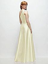 Rear View Thumbnail - Butter Yellow One-Shoulder Full A-Line Satin Gown with Handworked Floral Appliqué
