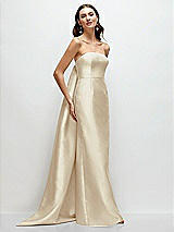 Front View Thumbnail - Champagne Strapless Satin Column Dress with Removeable Watteau Train