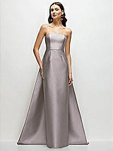 Side View Thumbnail - Cashmere Gray Strapless Satin Column Dress with Removeable Watteau Train