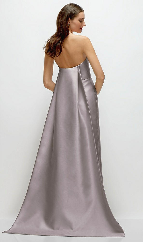 Back View - Cashmere Gray Strapless Satin Column Dress with Removeable Watteau Train