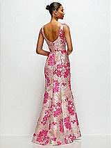 Rear View Thumbnail - Hibiscus Pink Multi Hibiscus Pink Floral Jacquard Square Neck Maxi Dress with Trumpet Skirt