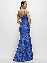 Rear View Thumbnail - Cobalt Jacquard Cobalt Blue Floral Metallic Jacquard Square Neck Maxi Dress with Trumpet Skirt