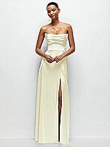 Alt View 2 Thumbnail - Butter Yellow A-Line Satin Maxi Dress with Convertible Off-the-Shoulder or Strapless Looks 