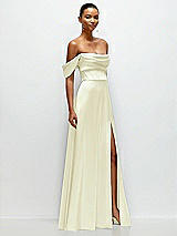 Side View Thumbnail - Butter Yellow A-Line Satin Maxi Dress with Convertible Off-the-Shoulder or Strapless Looks 
