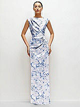 Front View Thumbnail - Magnolia Sky Floral High Neck Sleeveless Cap Shoulder Satin Maxi Dress