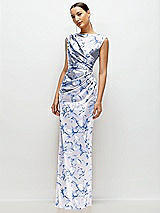 Side View Thumbnail - Magnolia Sky Floral High Neck Sleeveless Cap Shoulder Satin Maxi Dress