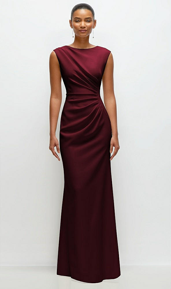 Front View - Cabernet Sleeveless Cap Shoulder Crepe Maxi Dress with Trumpet Skirt