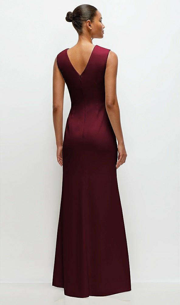 Back View - Cabernet Sleeveless Cap Shoulder Crepe Maxi Dress with Trumpet Skirt